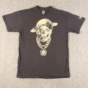 Silver Star Shirt Mens Medium Black Skull Bandana Chain T-Shirt Tee Made USA MMA